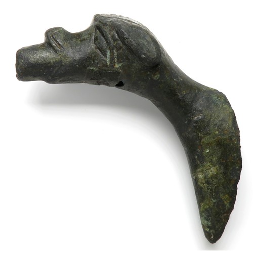 115 - Zoomorphic Laver Spout. Circa 15th century AD. Copper-alloy, 78mm x 40mm x 26mm, 56.2g. The head of ... 