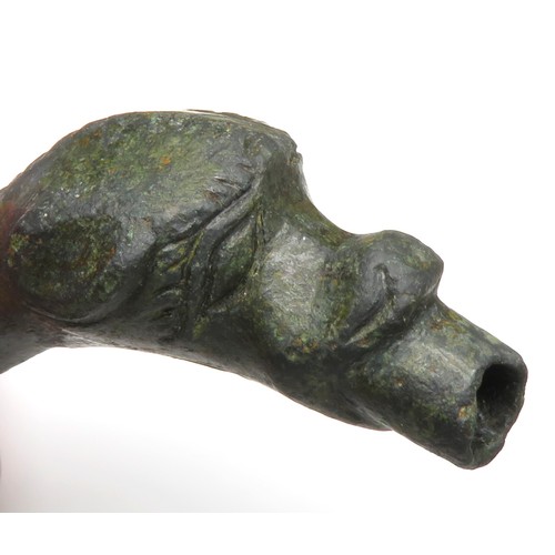 115 - Zoomorphic Laver Spout. Circa 15th century AD. Copper-alloy, 78mm x 40mm x 26mm, 56.2g. The head of ... 