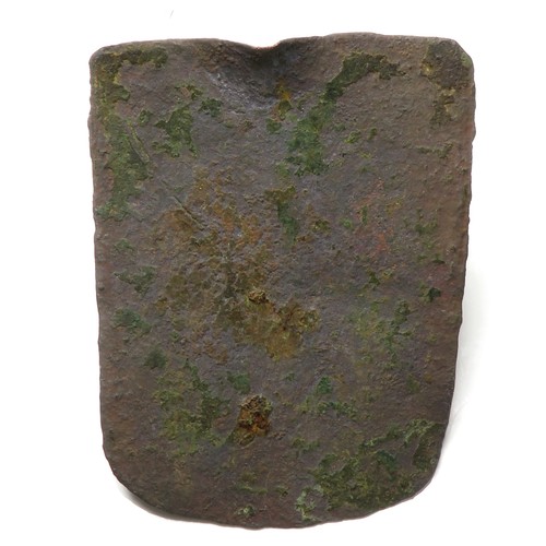 78 - Medieval Heraldic Mount. Circa 13th-14th century AD. Copper-alloy, 64mm x 50mm, 21.7g. A shield-shap... 