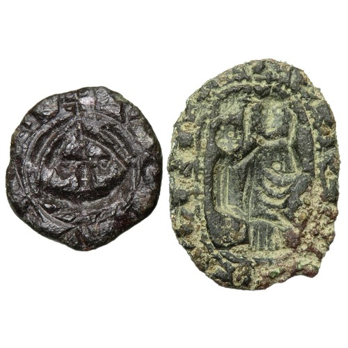 99 - Two medieval seal matrices and other artefacts including a medieval bronze key, two crucifixes, a sn... 