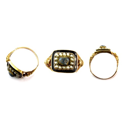 128 - 19th Century Gold Mourning Ring. 2.5g. 22.8 mm. UK ring size, O; US size 7. Detailed on the shoulder... 