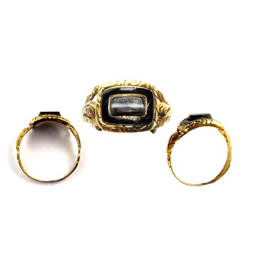 130 - 19th Century Gold Mourning Ring. 3.67g. 23.8 mm. UK ring size, T; US size 9.5. The shoulders are det... 