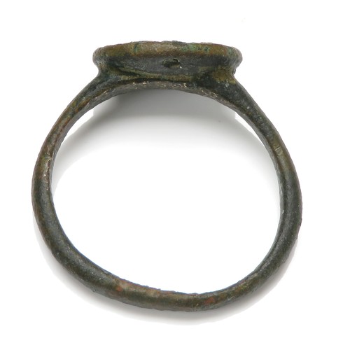 123 - Medieval bronze seal ring c. 15th - 16th century. 25mm diameter x 12mm, 5.55g.  Recorded on the PAS ... 