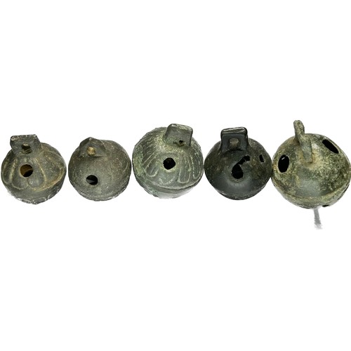 137 - Five Post Medieval Bronze Bells. (5). Circa 17th-18th century AD. Copper-alloy, 31 mm - 36 mm. A sel... 