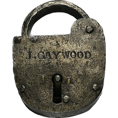 146 - Large 18th Century Padlock. Circa 1750-1800. Iron, 118 x 87 mm. An impressive shield-shaped  hand-wr... 