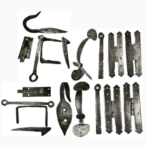 135 - Tudor Door Furniture. Circa 15th-16th century AD. A full set of hand made iron door fittings removed... 