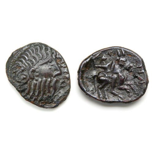 161 - Catuvellauni Rues Bearded Bronze Unit. Rues, AD 1-10. Bronze, 1.92 grams, 15.00 mm. Obv: bearded hea... 