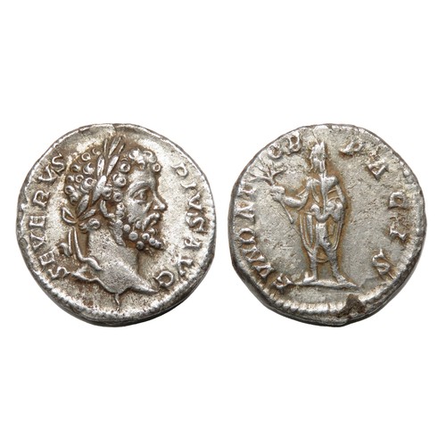 208 - Septimius Severus Denarius. Rome, 201 AD. Silver, 1.98g. 18 mm. Laureate bust right, SEVERVS PIVS AV... 