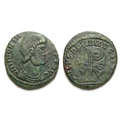 241 - Magnentius AE. Trier 350-3 AD. 7.85G. 25 MM. D N MAGNENTIVS P F AVG, bare-headed, draped & cuira... 