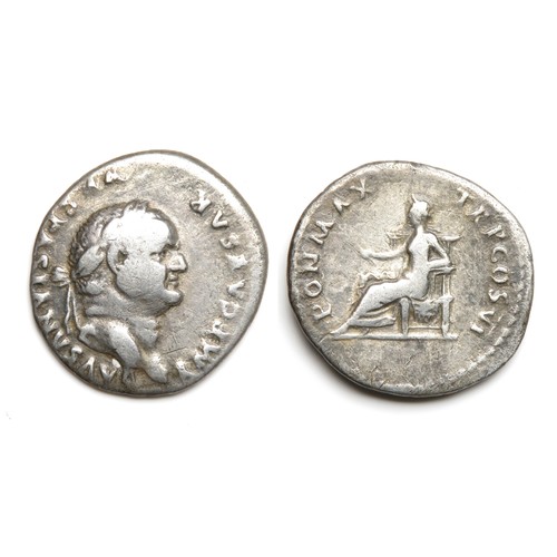 183 - Vespasian Denarius. Rome, 75 AD. Silver, 2.81g. 19 mm. Laureate bust right, IMP CAESAR VESPASIANVS A... 