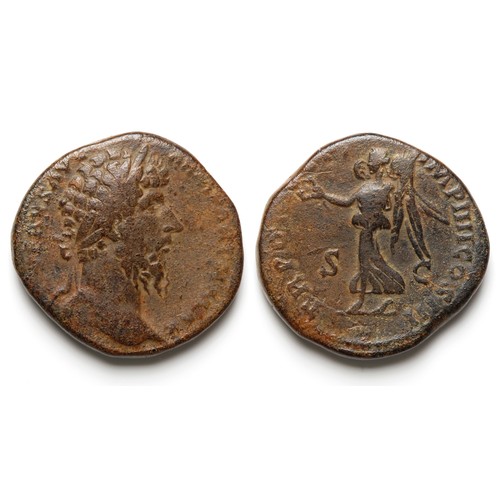 197 - Lucius Verus Sestertius. Rome, 167 AD. Copper-alloy, 22.25g. 33 mm. Laureate bust right, L VERVS AVG... 