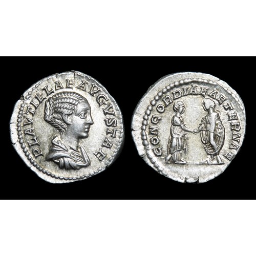 211 - Plautilla Denarius. Rome, 202 AD. Silver, 19 mm, 3.4g. Draped bust right, PLAVTILLAE AVGVSTAE. R. CO... 