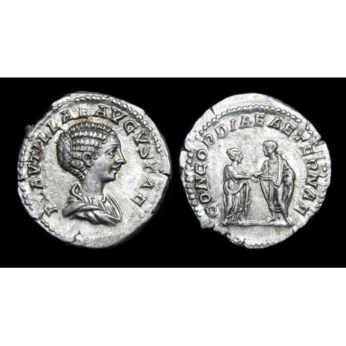 212 - Plautilla Denarius. Rome, 202 AD. Silver, 20 mm, 3.3g. Draped bust right, PLAVTILLAE AVGVSTAE. R. CO... 