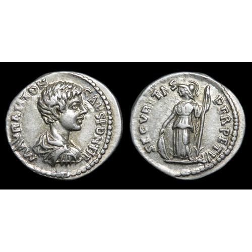 209 - Caracalla Denarius. Rome, 197 AD. Silver, 20mm, 3.69g. Draped bust right, M AVR ANTON CAES PONTIF. R... 