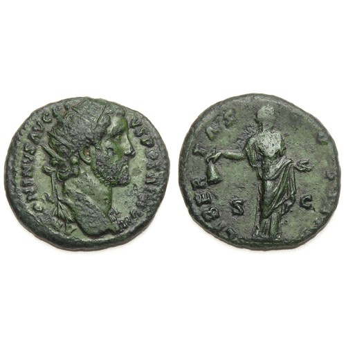 196 - Antoninus Pius Dupondius. Rome, 153-4 AD. Radiate bust right, ANTONINVS AVG PIVS P P TR P XVII. R. L... 