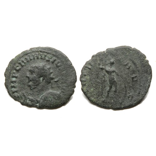 225 - Carausius Antoninianus. Colchester, 291-2 AD. Billon, 25mm, 3.35g. Radiate bust left holding spear a... 