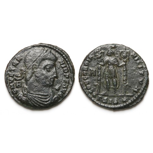 243 - Vetranio Maiorina. 1 March,-25 December. AD 350. Billon, 4.31g, 23 mm. Diademed bust right, A behind... 