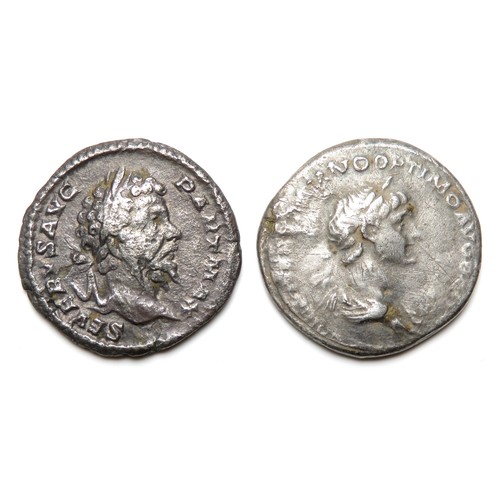 189 - Silver Denarius (2). Trajan, 19mm, 3.38g. R. COS III, legionary eagle right, head facing left.  Sept... 