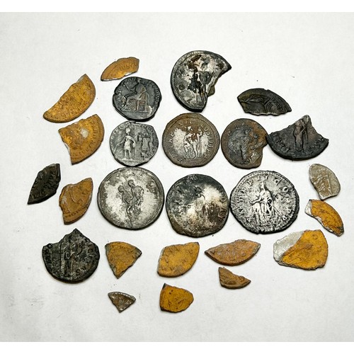 247 - Roman Coin Hoard. Mainly fragmented with a couple of antoninianii and denarii remaining intact. PAS:... 