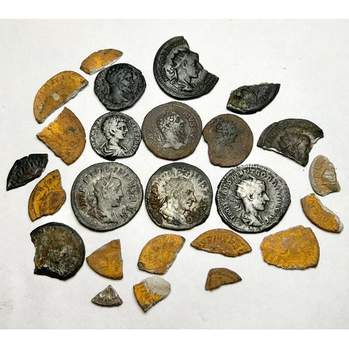 247 - Roman Coin Hoard. Mainly fragmented with a couple of antoninianii and denarii remaining intact. PAS:... 