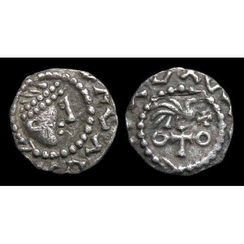 253 - Anglo-Saxon sceatta, series B. Primary phase, 680-710 AD. Silver, 1.10 grams. 11.45 mm. Diademed bus... 