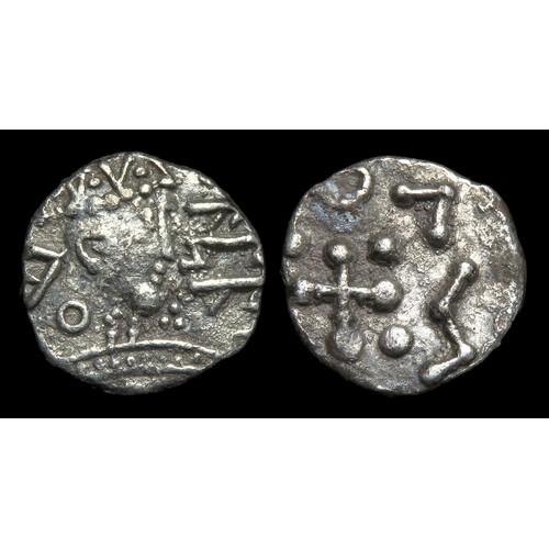 256 - Anglo-Saxon Sceatta Series D. Silver, 1.08g. 12 mm. Radiate bust right, A and annulet behind, runic ... 