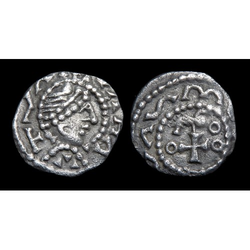 254 - Anglo-Saxon Series BI Silver Sceatta. Primary phase, 680-710 AD. Silver, 1.10 grams. 12 mm. Diademed... 