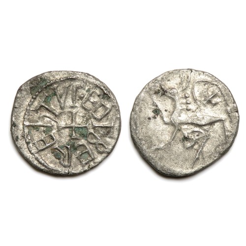 263 - Northumbria, Eadbehrt sceattas. Circa 737-758 AD. Silver, 13mm, 0.97g. +EADBEHRT VI, around small cr... 