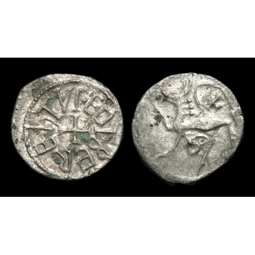 263 - Northumbria, Eadbehrt sceattas. Circa 737-758 AD. Silver, 13mm, 0.97g. +EADBEHRT VI, around small cr... 