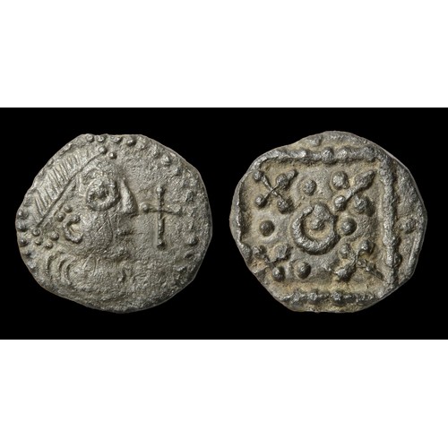 260 - Anglo-Saxon Sceatta, Series G. Silver, 12 mm, 1.04g. Diademed and draped bust right, cross in front.... 