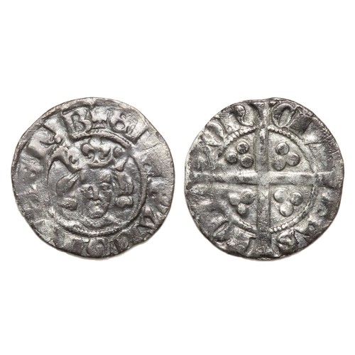 296 - Edward III Penny. Florin Coinage, 1344-51 AD. Silver, 1.19g. 19 mm. Crowned facing bust, +EDW. R. Cr... 