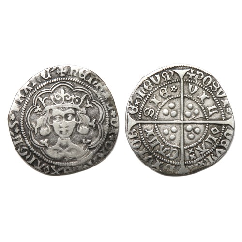 304 - Henry VI Groat. Rosette Mascle Issue, 1430-1431 AD. Silver, 3.57g. 26 mm. Crowned facing bust, roset... 