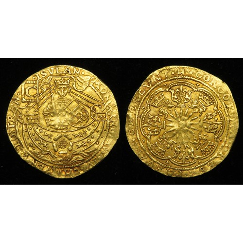 310 - Edward IV Imitation Ryal, Netherlands. Kampen Mint. Gold, 7.45g. 35 mm. King standing in ship holdin... 