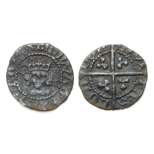 318 - Edward IV halfpenny. Second Reign, 1471-83. Silver, 13mm, 0.38g. Crowned facing bust, mint mark cros... 