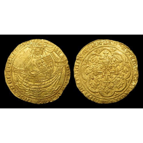 288 - Edward III Noble. Pre-Treaty Period,1351-61. Series C. Gold, 7.70 grams. 33 mm. King standing in shi... 