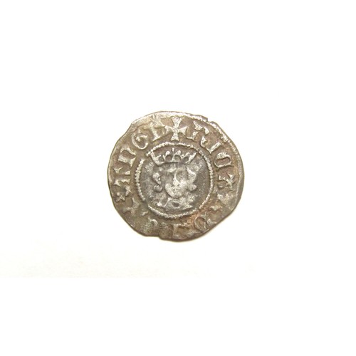 301 - Richard II Halfpenny. 1377-99 AD. Silver, 0.60g. 15 mm. Crowned facing bust, +RICARD REX ANGL. R. Cr... 