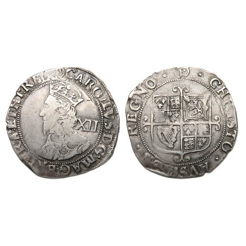 354 - Charles I Silver Shilling. Charles I, 1625-49. Silver, 5.81 grams. 32.50 mm. Group F. Obverse: small... 