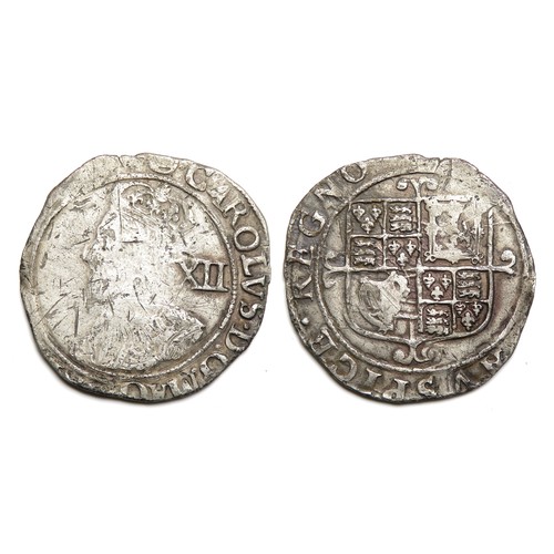 355 - Charles I shilling. Circa 1641-43 AD. Silver, 30mm, 5.6g. Crowned bust left, XII mark of value behin... 