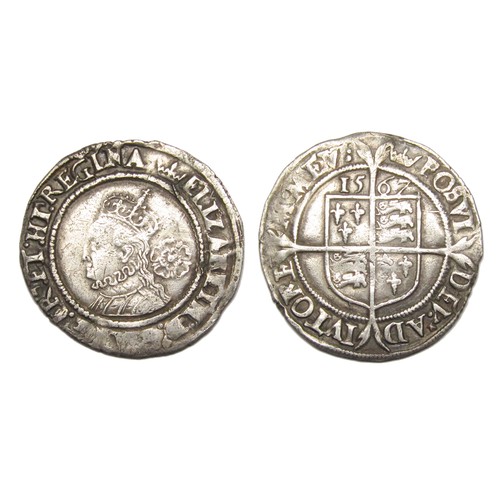 338 - Elizabeth I Sixpence. Silver, 2.93g. 26 mm. Third & Fourth Issues, 1561-77. Mint mark coronet, d... 