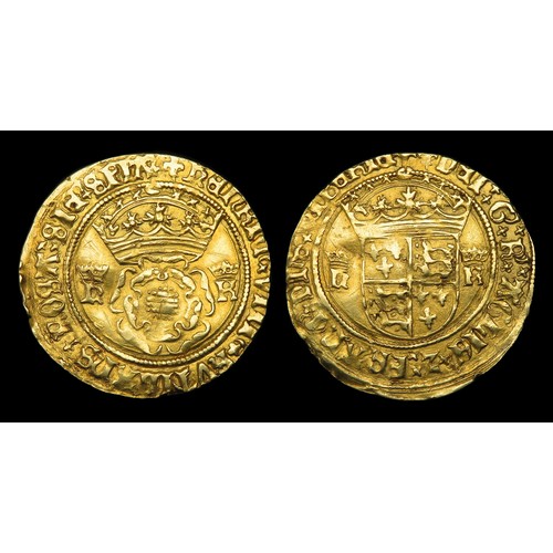 331 - Henry VIII Crown of the Double-Rose. Second Coinage, 1526-44 AD. Gold, 3.70g. 25 mm. Henry & Kat... 