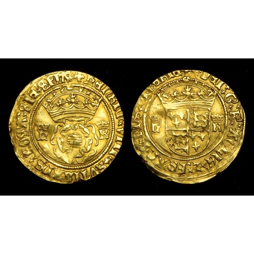 331 - Henry VIII Crown of the Double-Rose. Second Coinage, 1526-44 AD. Gold, 3.70g. 25 mm. Henry & Kat... 