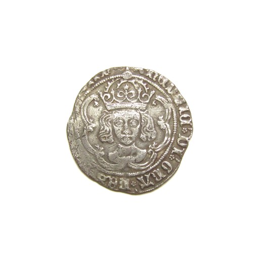 327 - Henry VII Groat. 1489-93 AD. Class IIIb. Silver, 2.78g. 25 mm. Crowned facing bust. R. Cross and pel... 