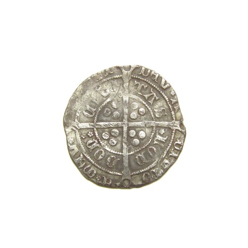 327 - Henry VII Groat. 1489-93 AD. Class IIIb. Silver, 2.78g. 25 mm. Crowned facing bust. R. Cross and pel... 