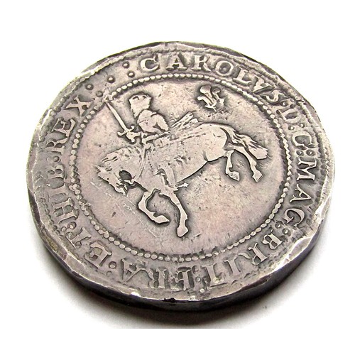 350 - Charles I Shrewsbury Pound. 1642. Silver, 95.88g. 51.48 mm. King on horseback left, plume behind. CA... 