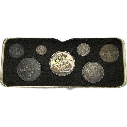 386 - Silver 1887 Victoria Specimen Coin Set. A seven coin set in original box. Crown, double florin, half... 