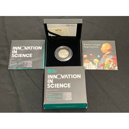 415 - Royal Mint Silver Proof 50P Stephen Hawking 2019. Innovation in science. Boxed as new with COA.