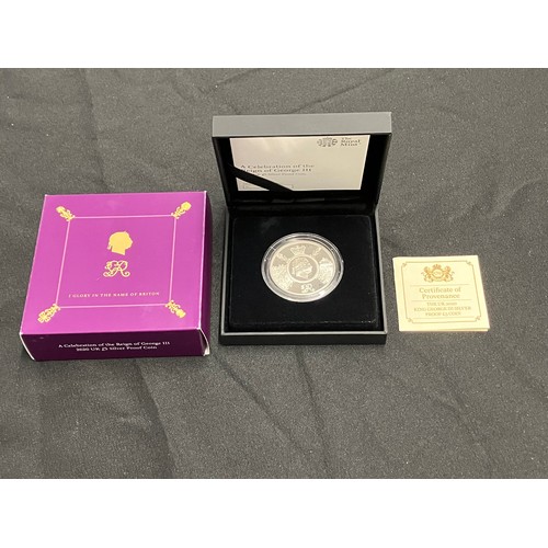 418 - Royal Mint Silver Proof Five Pound 2020. A Celebration of the reign of George III. Boxed as new with... 