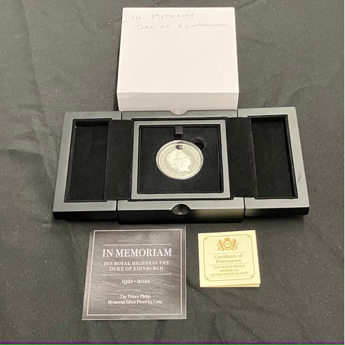 423 - Royal Mint Silver Proof Five Pounds 2021. The Prince Philip Memorial Coin. Boxed as new with COA.