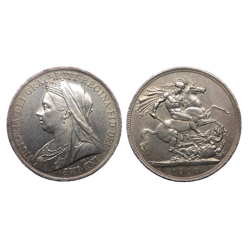 385 - Victoria Crown, 1900. Silver, 28.31g. 38 mm. Old veiled bust left. R. St George & dragon. Ref: S... 