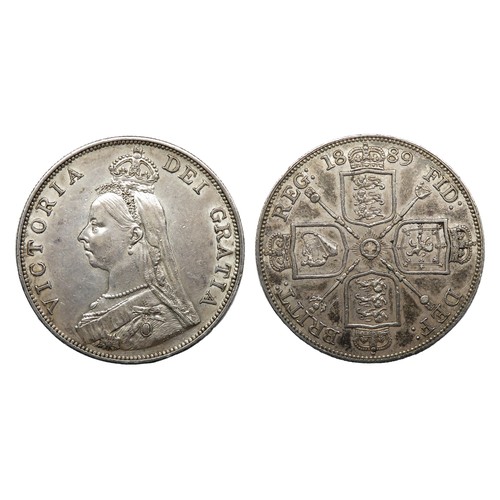 390 - Victoria Double-Florin. 1889. Silver, 22.56g. 36 mm. Jubilee bust left. R. Crowned cruciform shields... 